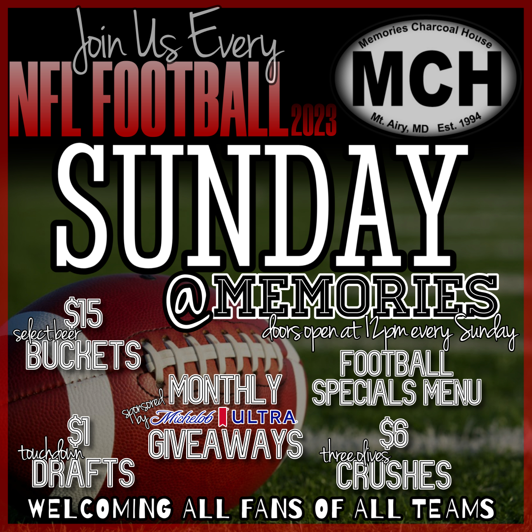 NFL Football Sundays at Memories Charcoal House! icon
