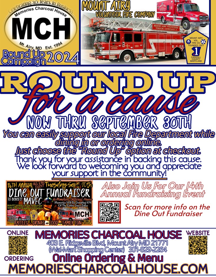 Round Up for a Cause – Support MAVFC through September 30th at Memories Charcoal House! icon