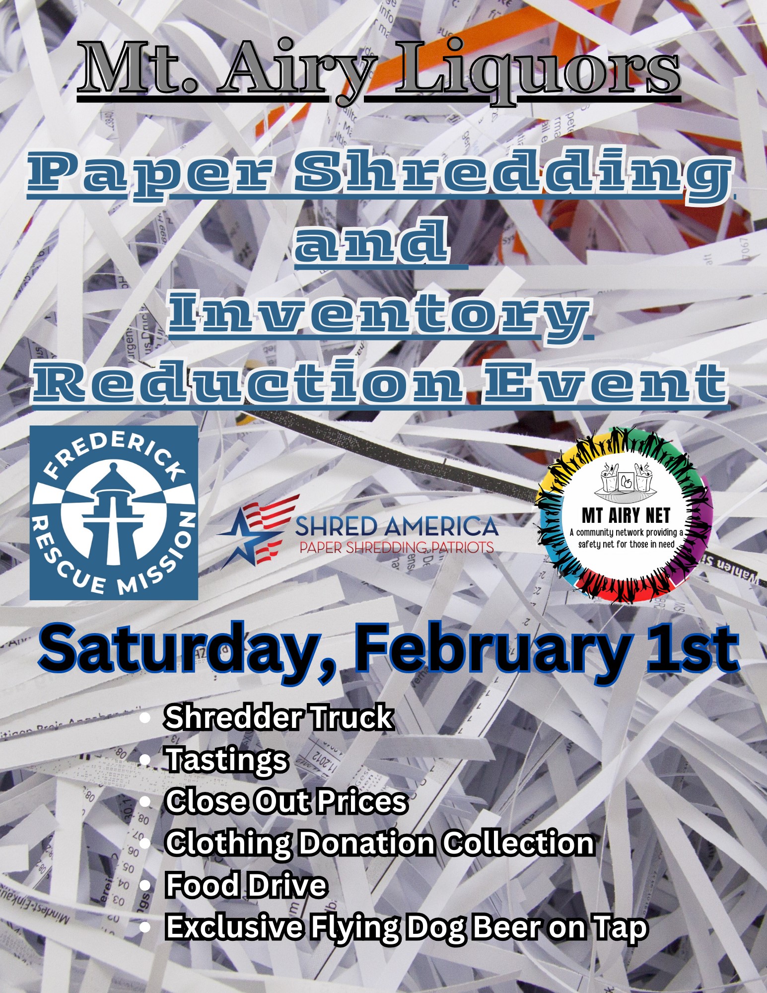 Mt. Airy Liquors’ Paper Shredding &amp; Inventory Reduction Event – February 1st! icon
