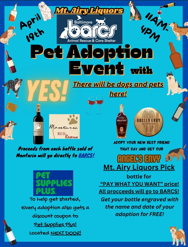 Pet Adoption Event at Mt. Airy Liquors – Sip, Support, and Save Lives! icon